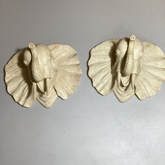 Two Elephant Head Wood Large Curtain Tie Back Ornamental Pull Through Hook Set - Picture 4 of 8